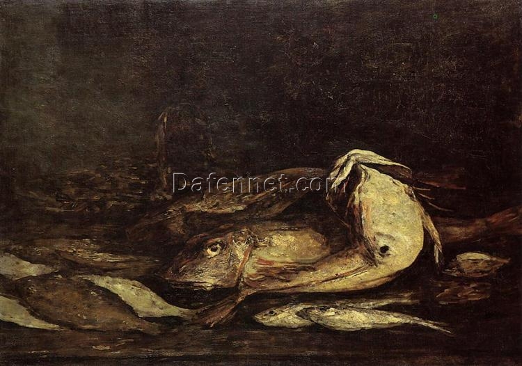 Mullet and Fish by Eugene Boudin – c.1873 Realism Still Life Oil Painting, Custom Art from Dafen Oil Painting Village Studio