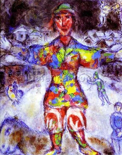 Marc Chagall Multicolor Clown – 1974 Naïve Art Oil on Canvas Portrait, Private Collection