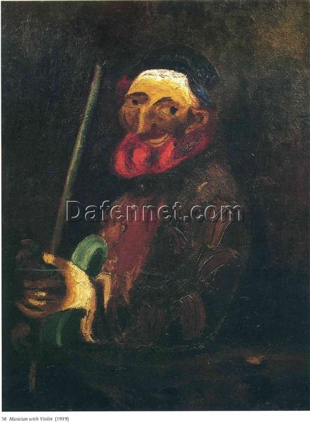 Marc Chagall Musician with Violin – Expressionist Portrait, Oil on Canvas