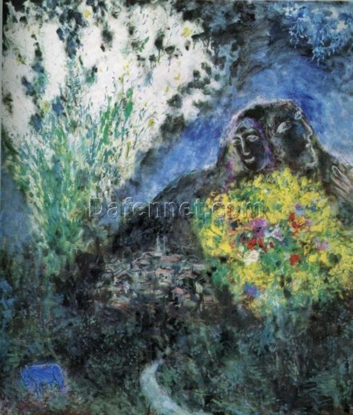 Marc Chagall Near Saint Jeannet – 1969 Naïve Art Oil Painting, Private Collection