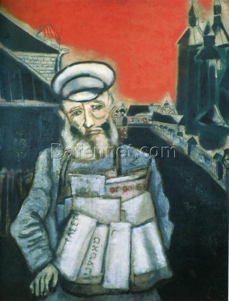 Hand-Painted Oil Painting Inspired by Marc Chagall’s ‘Newspaper Seller’ – High-Quality Reproduction by Da Fen Oil Painting Village Studio