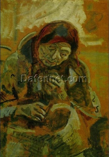 Hand-Painted Oil Painting Inspired by Marc Chagall’s ‘Old Woman with a Ball of Yarn’ – High-Quality Reproduction by Da Fen Oil Painting Village Studio