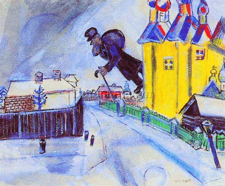 Hand-Painted Oil Painting Inspired by Marc Chagall’s ‘Over Vitebsk’ – High-Quality Reproduction by Da Fen Oil Painting Village Studio