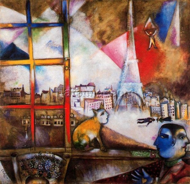 Hand-Painted Oil Painting Inspired by Marc Chagall’s ‘Paris through the Window’ – High-Quality Reproduction by Da Fen Oil Painting Village Studio