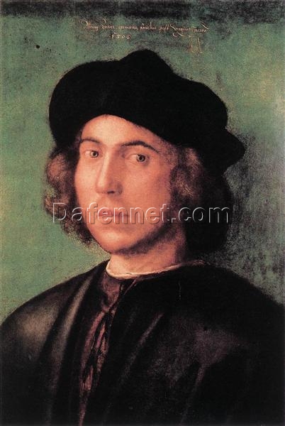 Hand-Painted Albrecht Dürer “Portrait of a Young Man” Oil Painting – Northern Renaissance Portrait Reproduction by Da Fen Oil Painting Village Studio