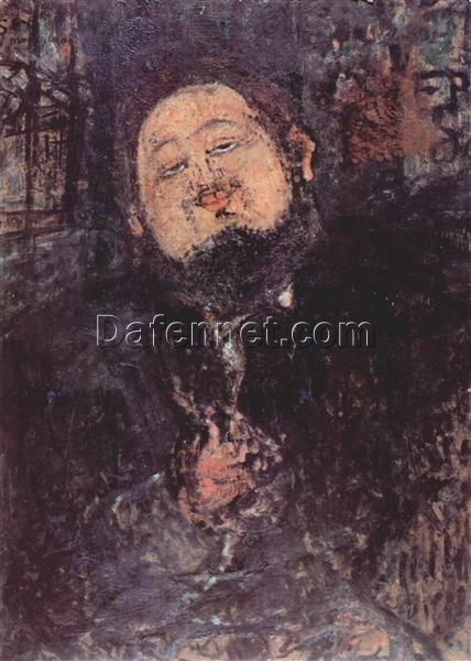 Hand-Painted Amedeo Modigliani “Portrait of Diego Rivera” Oil Painting – Expressionism Portrait Reproduction by Da Fen Oil Painting Village Studio