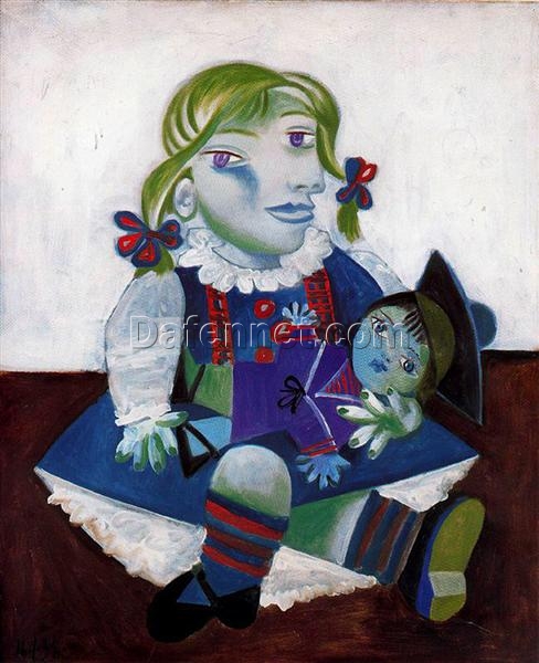 Portrait of Maya with her Doll by Pablo Picasso – 1938 Surrealist Oil Painting, Custom Art from Dafen Village Studio