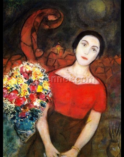 Marc Chagall Portrait of Vava – 1955 Naïve Art (Primitivism) Oil Painting on Canvas, Private Collection