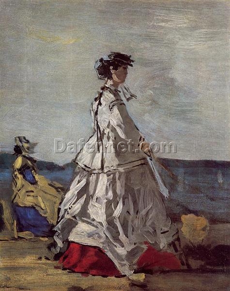 Princess Pauline Metternich on the Beach by Eugene Boudin – c.1865 Impressionist Genre Oil Painting, Custom Art from Dafen Oil Painting Village Studio