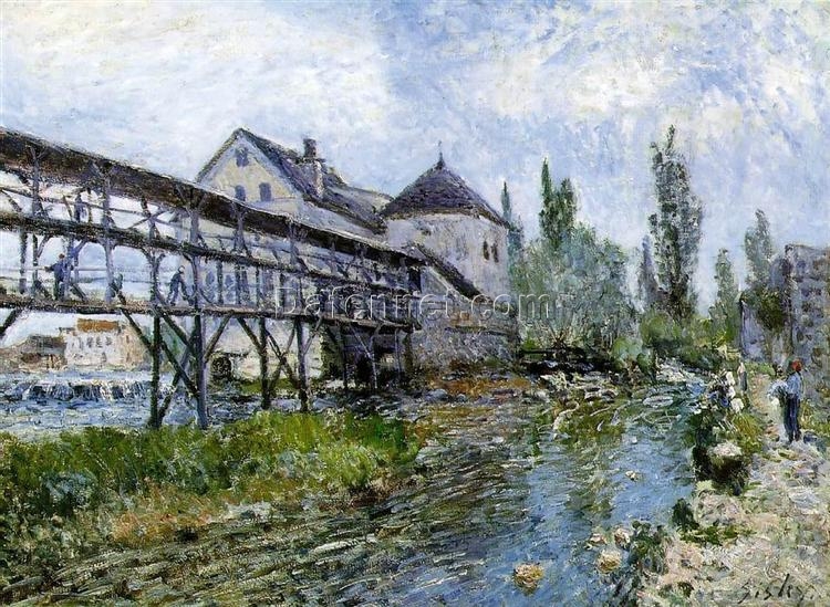 Provencher’s Mill at Moret by Alfred Sisley – 1883 Impressionist Landscape Oil Painting, Custom Art from Dafen Oil Painting Village Studio