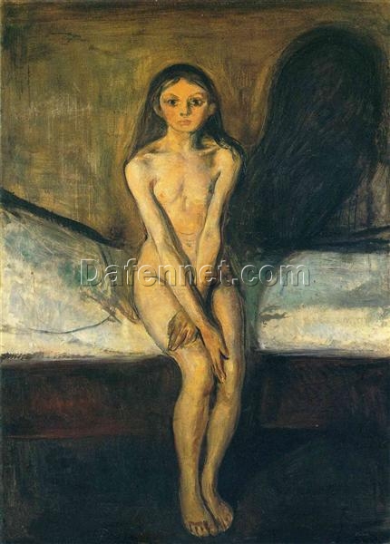 Expressionist Nude Painting Inspired by Edvard Munch – Puberty, 1894 – Da Fen Village Studio Oil on Canvas for Modern Home & Art Collection