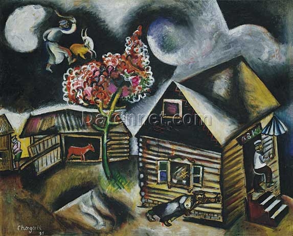 Hand-Painted Oil Painting Inspired by Marc Chagall’s ‘Rain’ – High-Quality Reproduction by Da Fen Oil Painting Village Studio