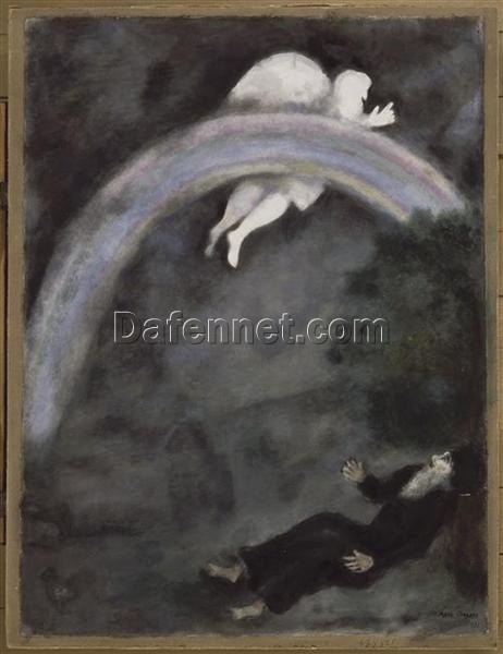 Marc Chagall Rainbow in the Sky, a Sign of Covenant Between God and Earth (L’Arc en Ciel, signe d’alliance entre Dieu et la Terre) – 1931 Naïve Art Gouache and Oil on Paper