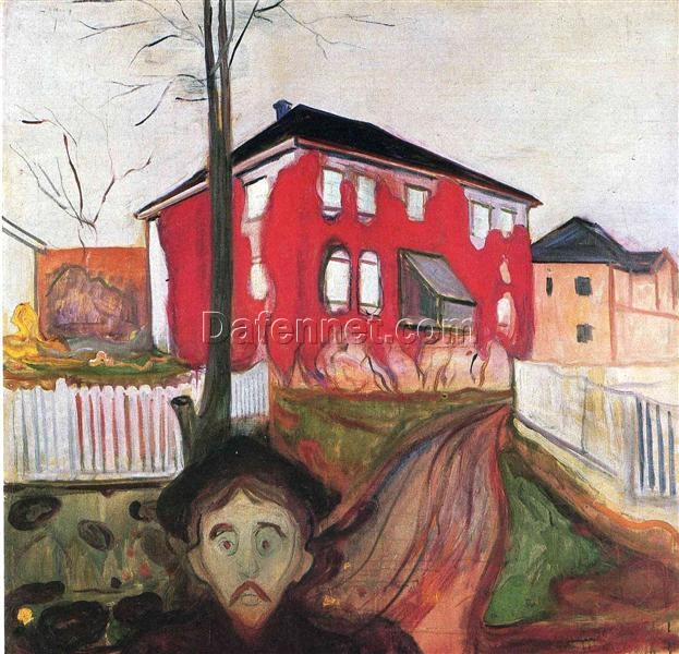 Edvard Munch Red Virginia Creeper, 1898-1900 – Expressionist Oil Painting on Canvas by Da Fen Village Studio for Nature & Symbolic Art Lovers