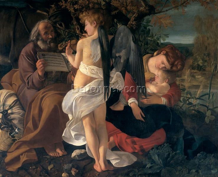 Caravaggio’s ‘Rest on the Flight into Egypt’ – Custom Baroque Religious Oil Painting from Da Fen Oil Painting Village Studio