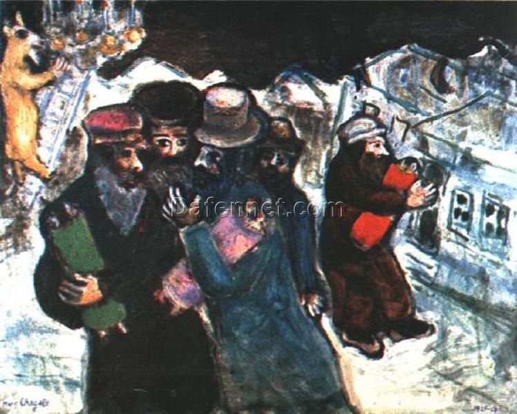 Marc Chagall Return from the Synagogue – Naïve Art Genre Painting, Oil on Canvas, Private Collection