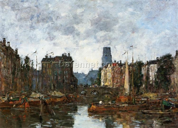 Rotterdam, the Pont de la Bourse by Eugene Boudin – 1873 Impressionist Cityscape Oil Painting, Custom Art from Dafen Oil Painting Village Studio