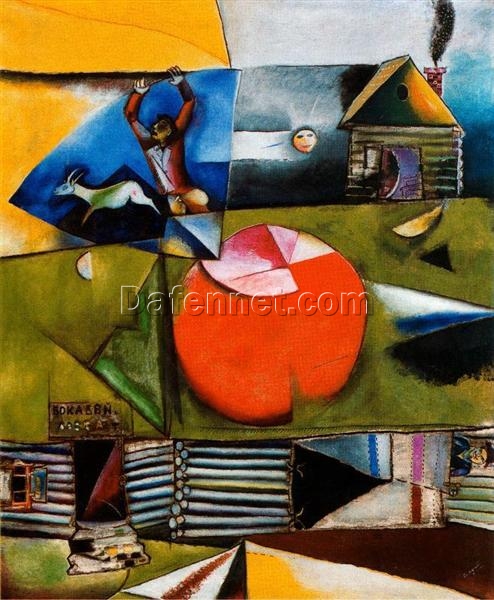 Hand-Painted Oil Painting Inspired by Marc Chagall’s ‘Russian Village Under the Moon’ – High-Quality Reproduction by Da Fen Oil Painting Village Studio