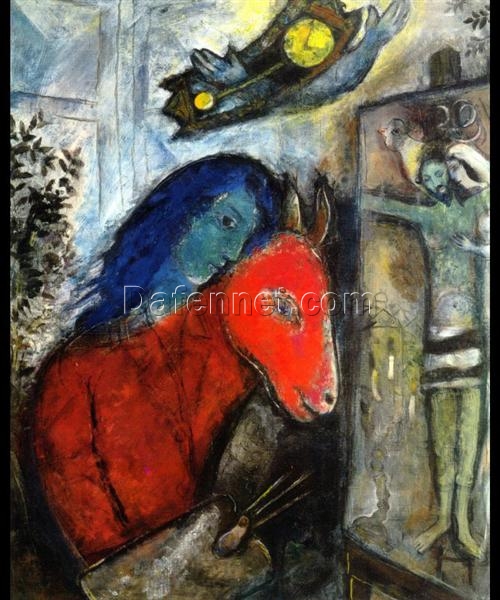 Marc Chagall Self Portrait with a Clock In front of Crucifixion – 1947 Surrealism Oil on Canvas, Self-Portrait, Private Collection