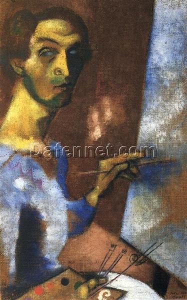 Hand-Painted Oil Painting Inspired by Marc Chagall’s ‘Self Portrait with Easel’ – High-Quality Reproduction by Da Fen Oil Painting Village Studio