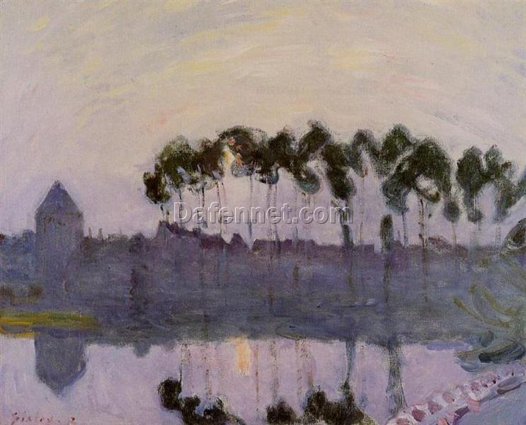 Setting Sun at Moret by Alfred Sisley – 1892 Impressionist Landscape Oil Painting, Custom Art from Dafen Oil Painting Village Studio