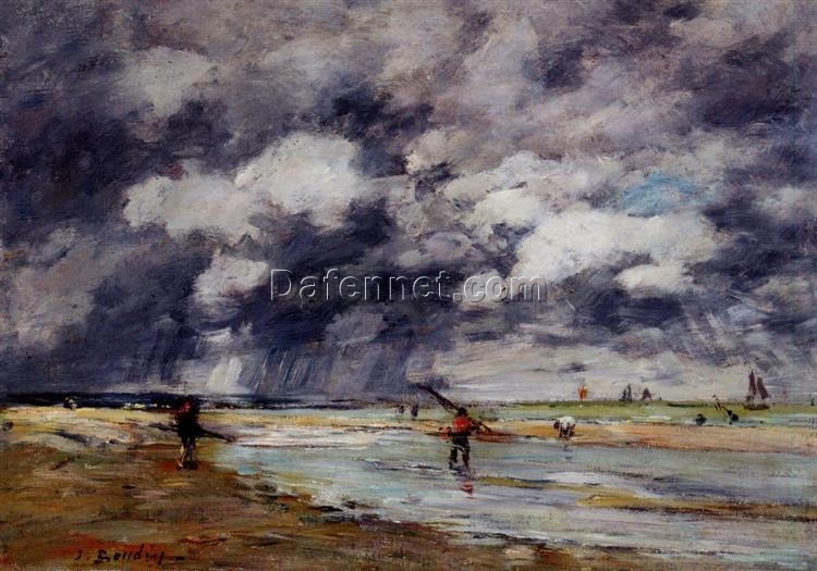 Shore at Low Tide, Rainy Weather, near Trouville by Eugene Boudin – 1895 Impressionist Cloudscape Oil Painting, Custom Art from Dafen Oil Painting Village Studio