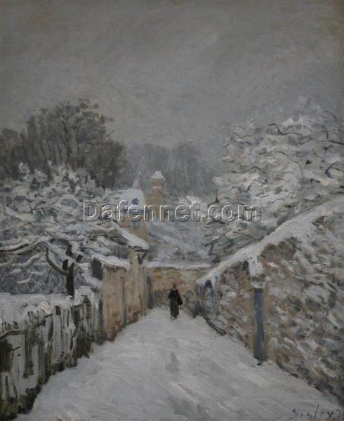 Snow at Louveciennes by Alfred Sisley – 1878 Impressionist Cityscape Oil Painting, Custom Art from Dafen Oil Painting Village Studio