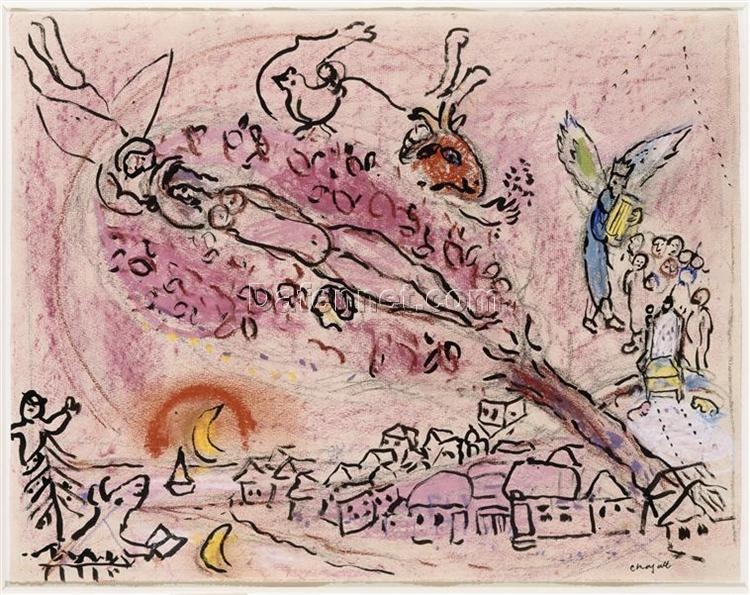 Marc Chagall Song of Songs II – 1957 Surrealism Religious Painting, Oil on Paper