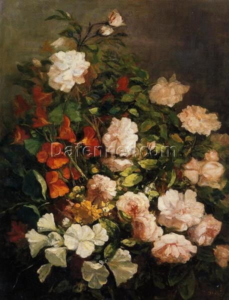 Spray of Flowers by Eugene Boudin – 1858 Realism Flower Painting Oil Painting, Custom Art from Dafen Oil Painting Village Studio