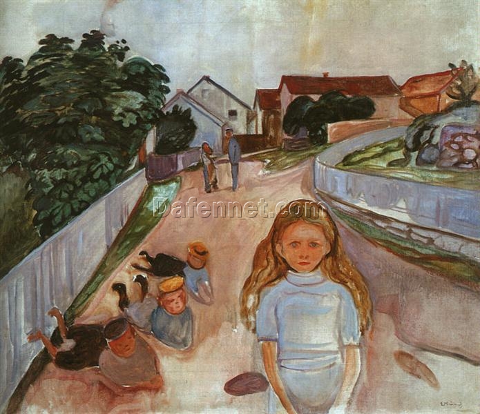 Expressionist Art Inspired by Edvard Munch – Street in Åsgårdstrand, 1902 – Da Fen Village Studio Oil on Canvas for Art Collection & Contemporary Home Décor