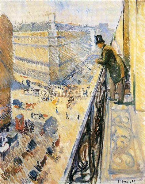 Hand-Painted Edvard Munch “Street Lafayette” (Rue Lafayette) Oil Painting – Impressionism Reproduction by Da Fen Oil Painting Village Studio