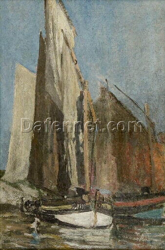 Study of Fishing Boats by Eugene Boudin – c.1862 Realism Sketch and Study Oil Painting, Custom Art from Dafen Oil Painting Village Studio