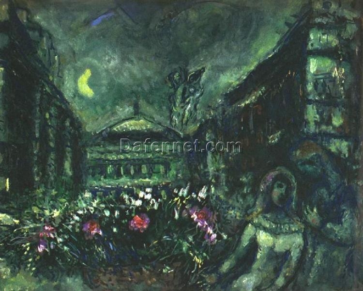 Marc Chagall The Avenue of Opera – 1969 Naïve Art Oil Painting, Private Collection