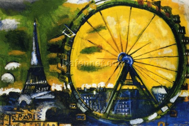 Hand-Painted Oil Painting Inspired by Marc Chagall’s ‘The Big Wheel’ – High-Quality Reproduction by Da Fen Oil Painting Village Studio