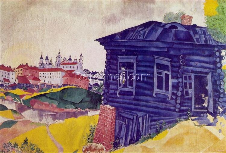 Marc Chagall The Blue House – 1917 Cubist Oil Painting, Cityscape