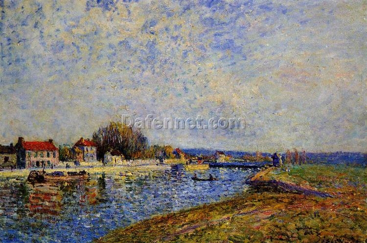 The Dam, Loing Canal at Saint Mammes by Alfred Sisley – 1884 Impressionist Landscape Oil Painting, Custom Art from Dafen Village Studio