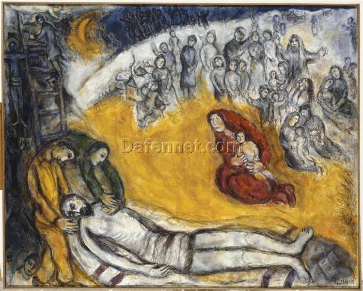 Marc Chagall The Descent from the Cross – 1976 Naïve Art Religious Oil Painting, Spiritual and Symbolic