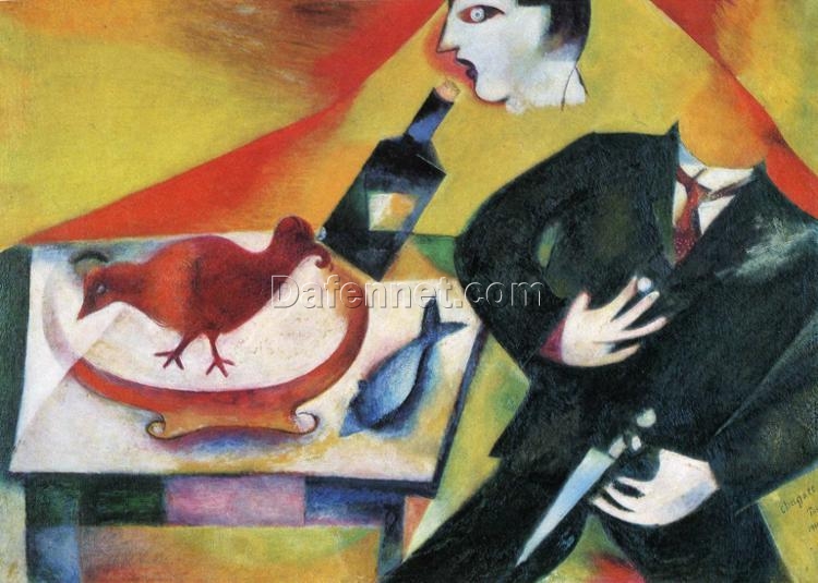 Hand-Painted Oil Painting Inspired by Marc Chagall’s ‘The Drunkard’ – High-Quality Reproduction by Da Fen Oil Painting Village Studio