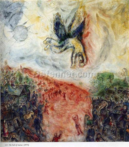 Marc Chagall The Fall of Icarus – 1975 Surrealism Mythological Oil Painting, Georges Pompidou Center