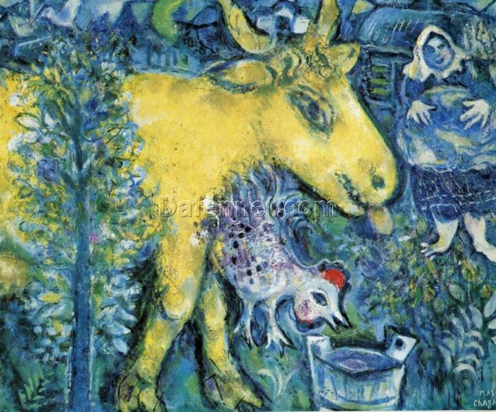 Marc Chagall The Farmyard – 1954-1962 Naïve Art Oil on Canvas, Rural Genre Painting