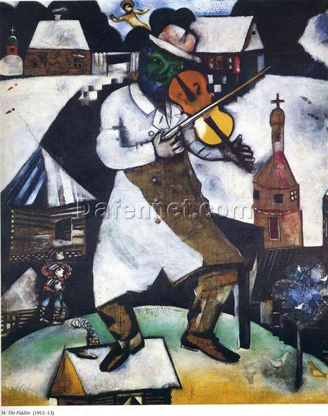 Hand-Painted Oil Painting Inspired by Marc Chagall’s ‘The Fiddler’ – High-Quality Reproduction by Da Fen Oil Painting Village Studio