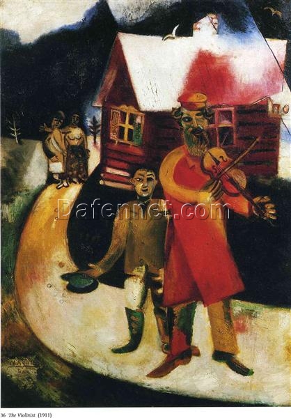 Hand-Painted Oil Painting Inspired by Marc Chagall’s ‘The Fiddler’ – High-Quality Reproduction by Da Fen Oil Painting Village Studio