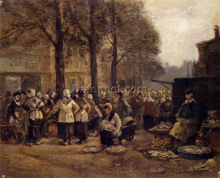 The Fish Market, Rotterdam by Eugene Boudin – 1876 Realism Genre Oil Painting, Custom Art from Dafen Oil Painting Village Studio