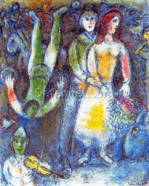 Hand-Painted Marc Chagall “The Flying Clown” Oil Painting – Naïve Art Genre Reproduction by Da Fen Oil Painting Village Studio