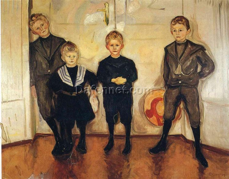 The Four Sons of Dr. Linde by Edvard Munch – Expressionist Portrait Oil Painting | Recreated Masterpiece by Da Fen Village Oil Painting Studio