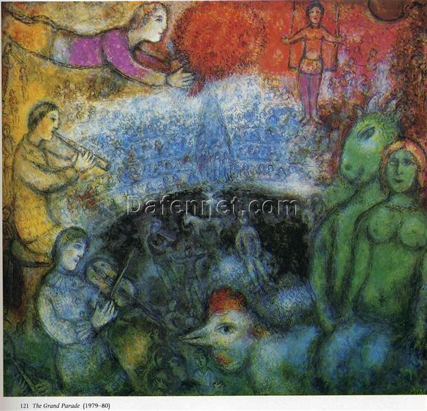 Marc Chagall The Grand Parade – 1979-1980 Surrealist Oil Painting, Symbolic Artwork, Large-Scale Parade Scene