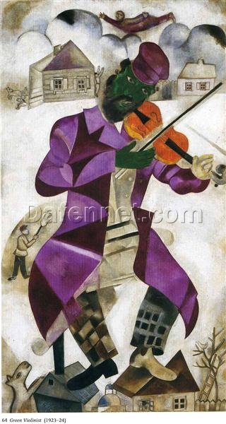 Marc Chagall The Green Violinist – Cubist Genre Painting, Oil on Canvas