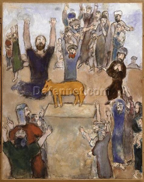 Marc Chagall The Hebrews Adore the Golden Calf – 1931 Naïve Art Gouache & Oil on Paper, 61 x 48.5 cm