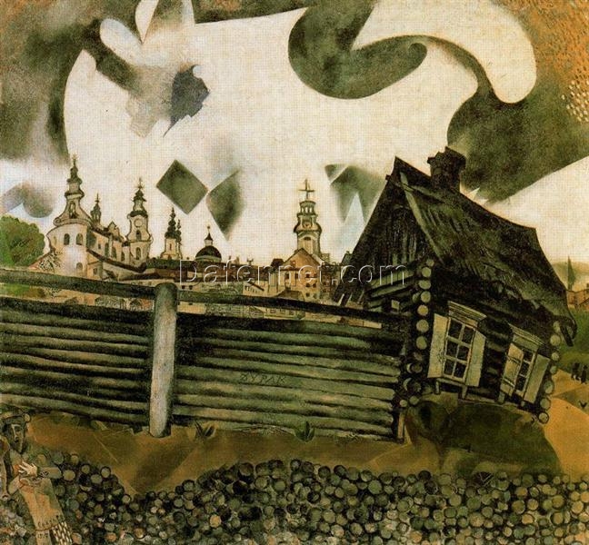 Marc Chagall The House in Grey – 1917 Naïve Art Oil Painting, Cityscape