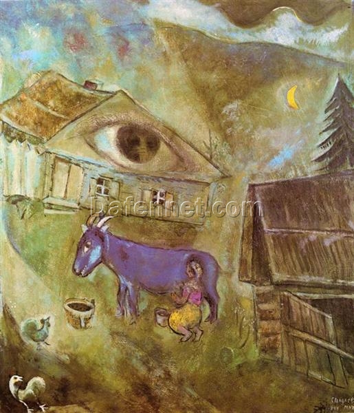 Marc Chagall The House with the Green Eye – 1944 Surrealism Oil on Canvas, Genre Painting, Private Collection